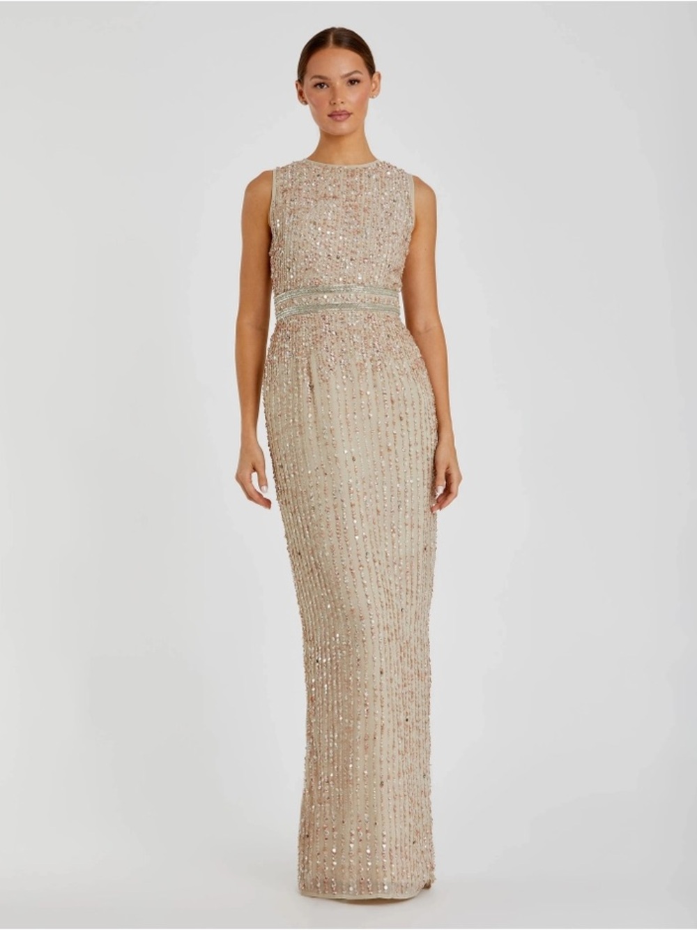 NWT Mac Duggal 93603 Nude Rose Gold Sequin Beaded Gown, size 2, $498 MSRP!